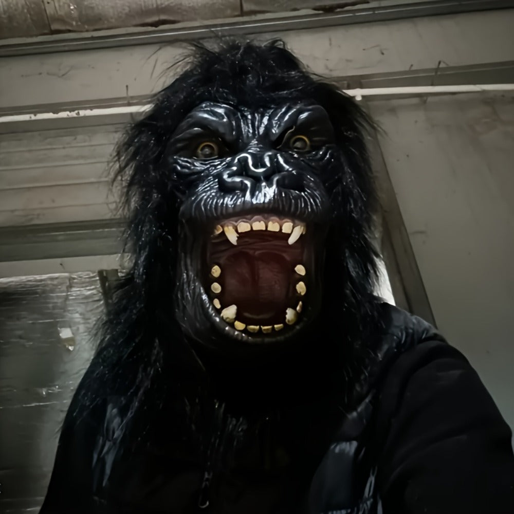 Black Gorilla Full-Head Costume Mask in Open-Eye or Eyeless Styles with Shaggy Fur and Open Mouth — image 8
