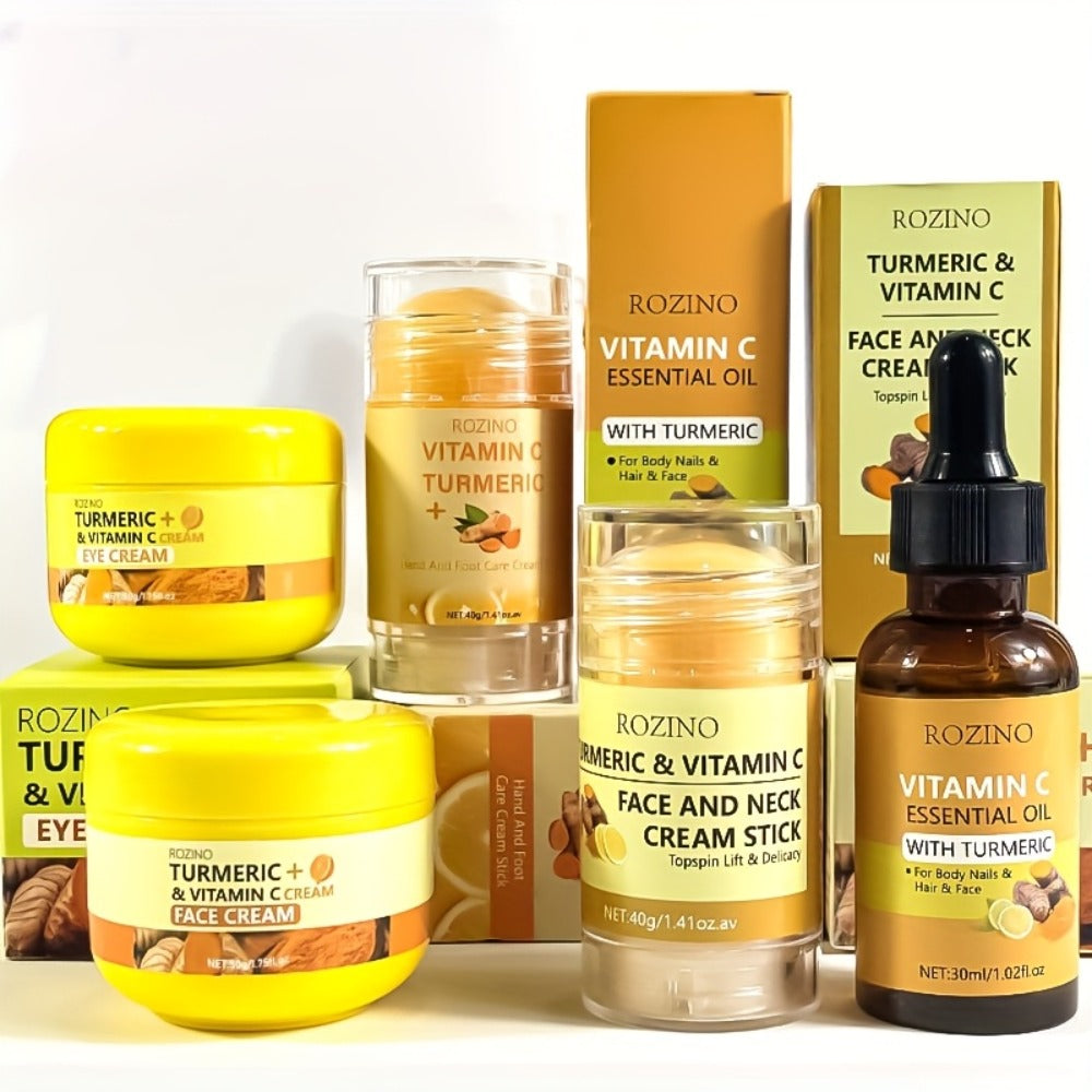 Skincare Set with ROZINO Label, 5 Turmeric and Vitamin C Cream and Serum Items for Face Hands and Feet — image 3