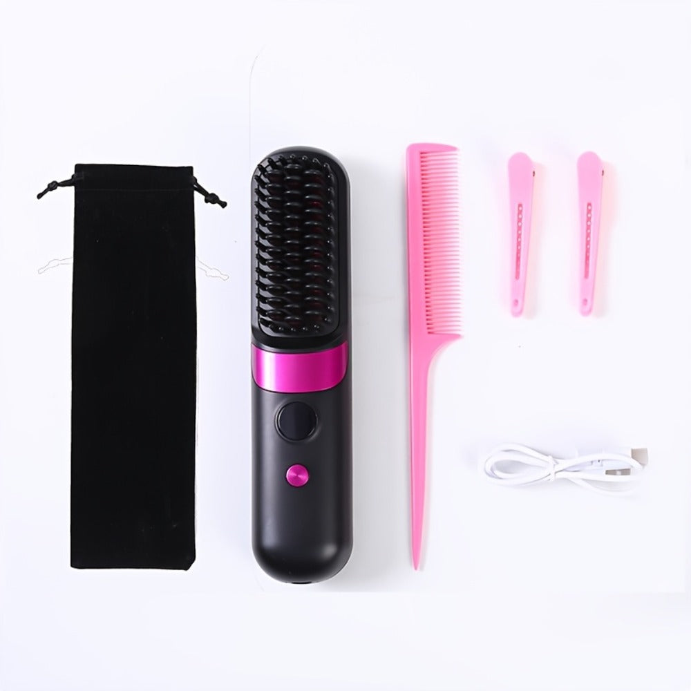 Cordless Hair Straightening Brush USB Rechargeable Portable Heated Straightener Comb Mini, for Home, Travel and Salon Hair St