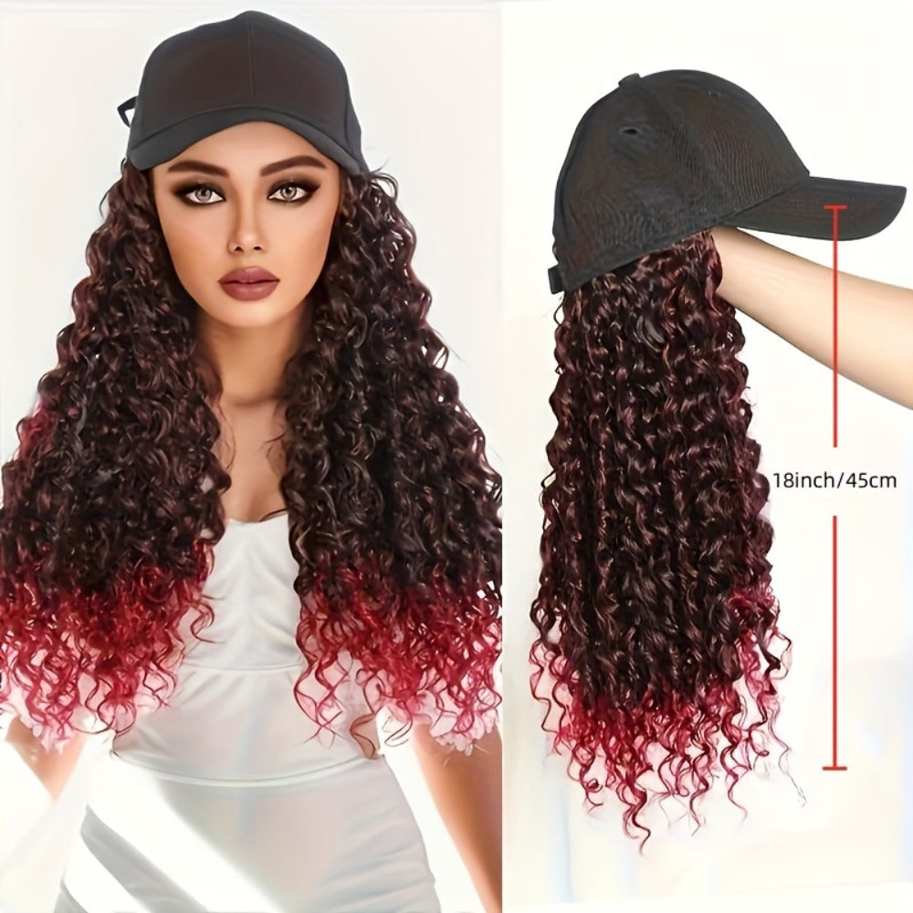 Afro Kinky Curly Baseball Cap Wig for Women 18 Inch Hat and Wig Combo Adjustable Elastic Net Long Synthetic Curly Hair Multi-