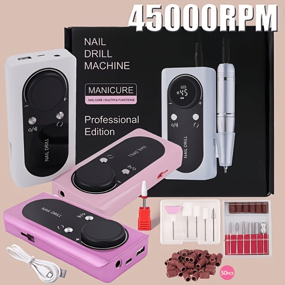Electric Nail Drill 45000 RPM Cordless Kit with LCD Display and V2 Pink, White or Purple Options — image 4