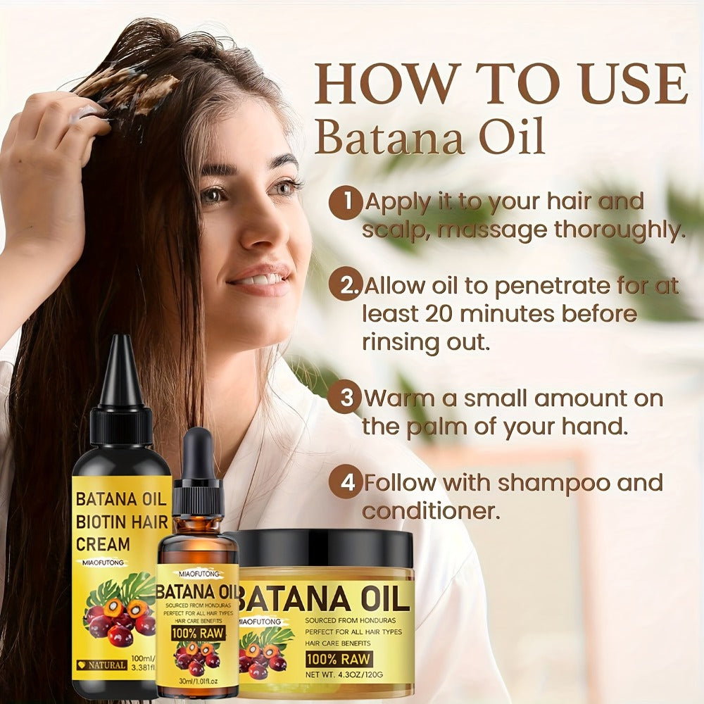 Three-Piece Batana Oil and Biotin Hair Care Set with Large Cream Jar and Coordinated Containers — image 7