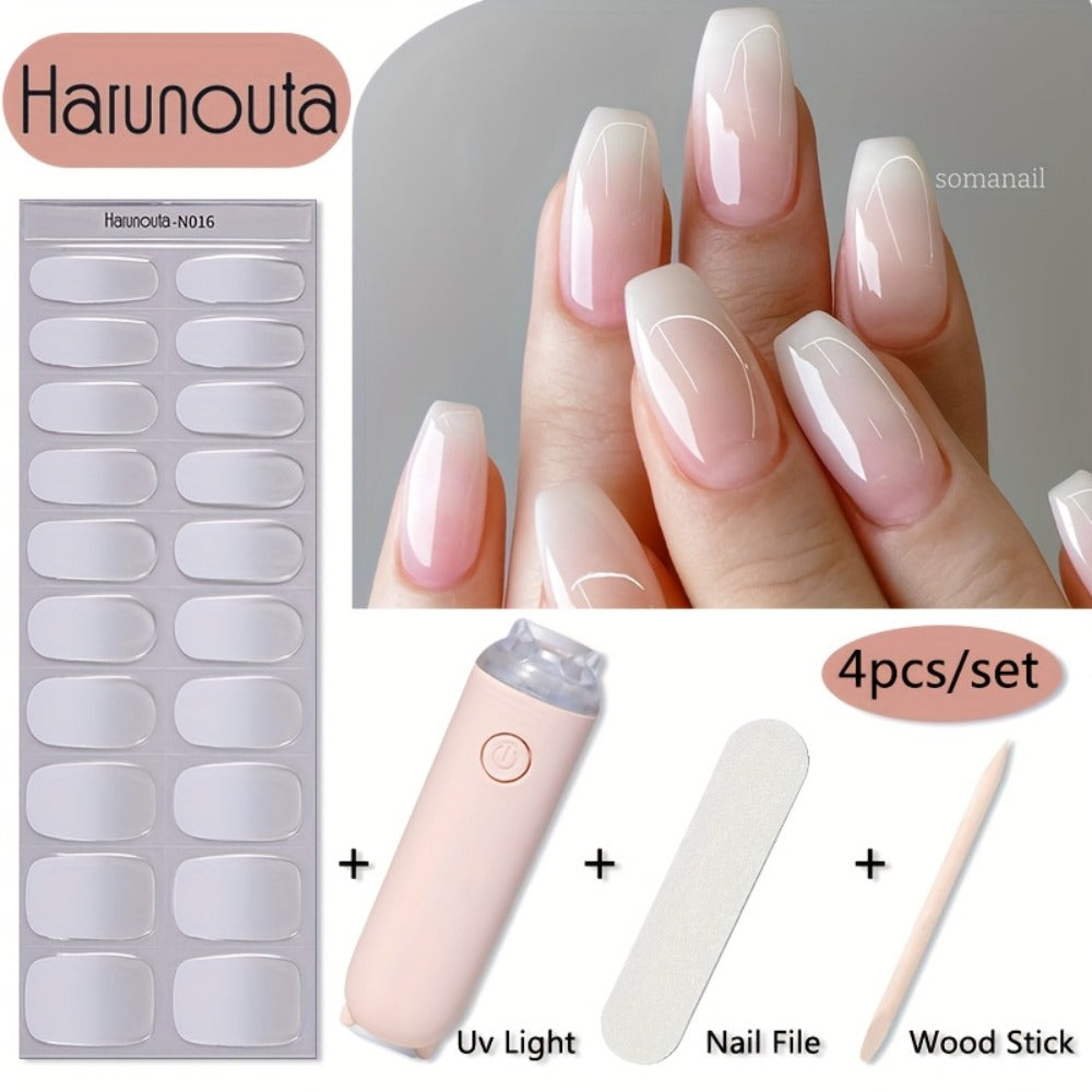 Semi Cured Gel Nail Strips Kit with Handheld LED Nail Lamp, 20 Real Gel Nail Stickers Wraps for DIY Nail Art — image 2