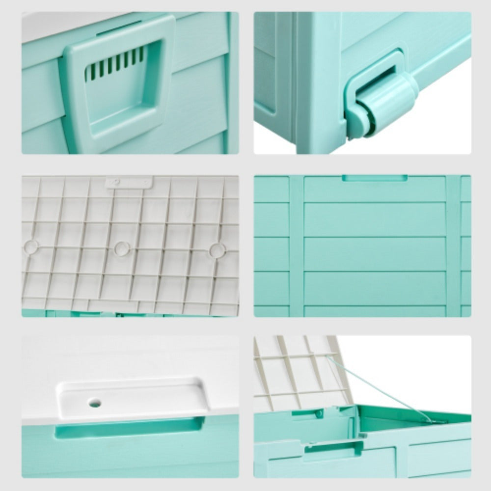 75-Gallon Outdoor Deck Storage Box with Hinged Lid, Side Handles and Pink or Green Options — image 5