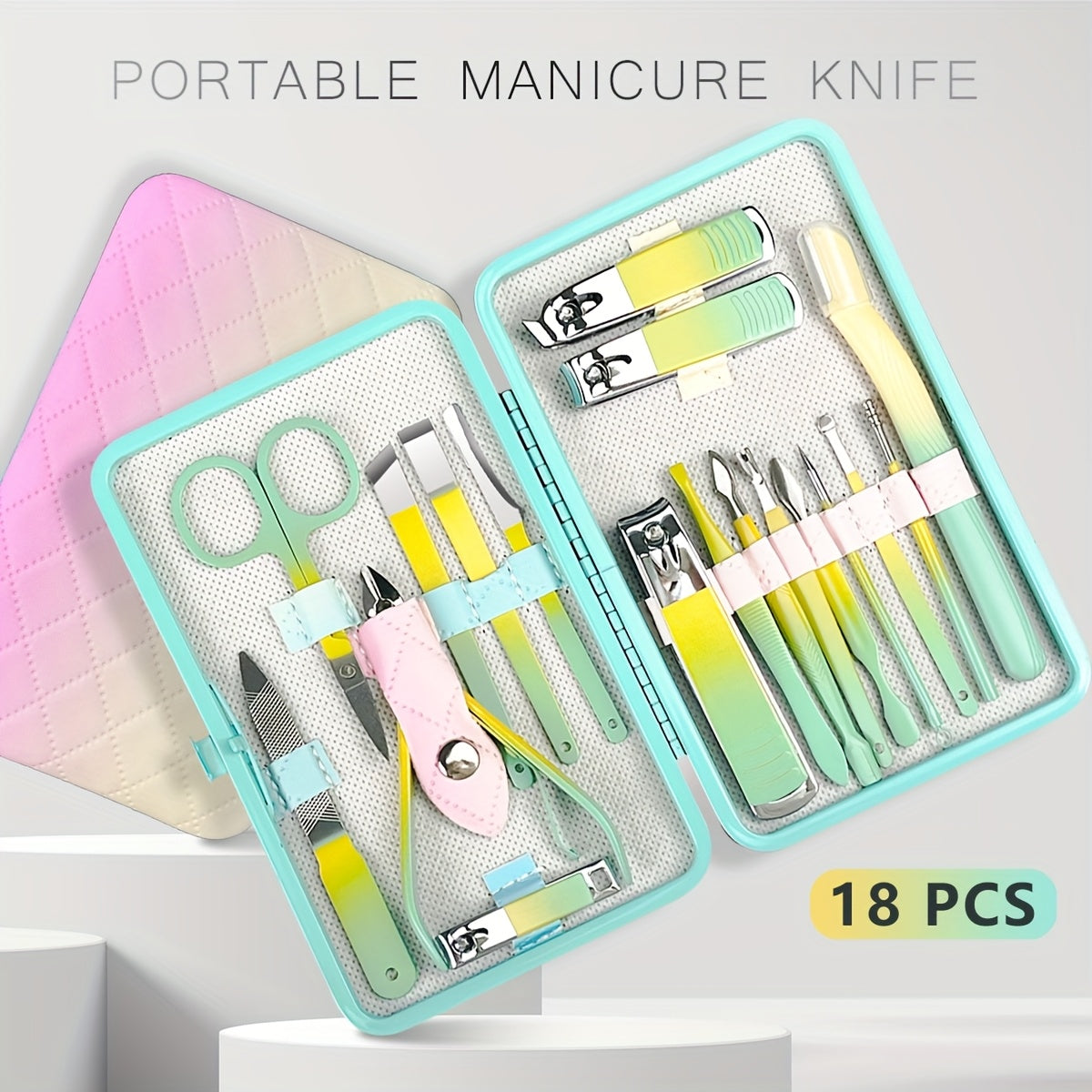 Eighteen-Piece Manicure and Pedicure Kit with Gradient Case, Clippers, Scissors, Files and Pushers — image 16