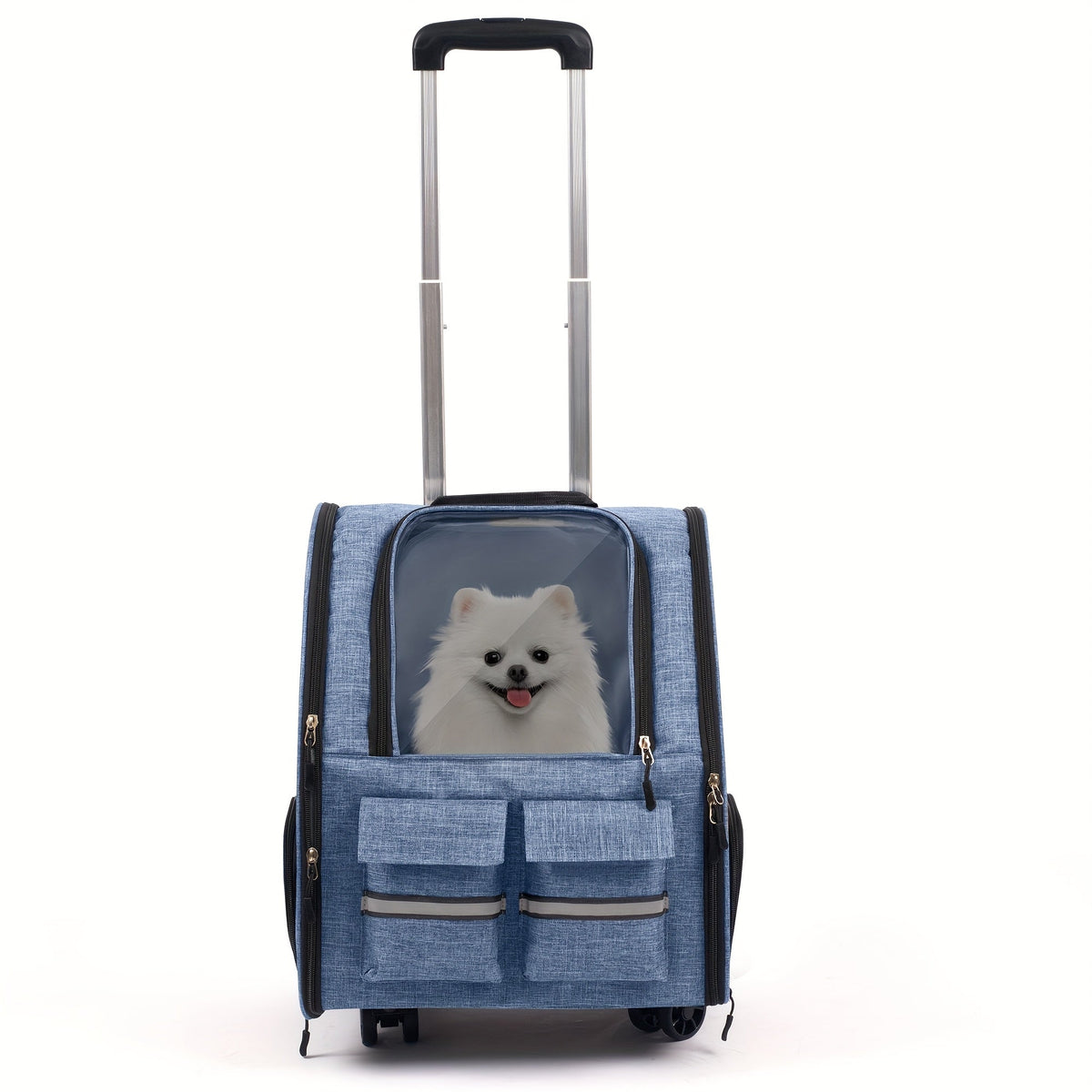 Rolling Pet Carrier Backpack with Wheeled Base, Telescopic Handle, Mesh Panels and Four Color Options — image 8