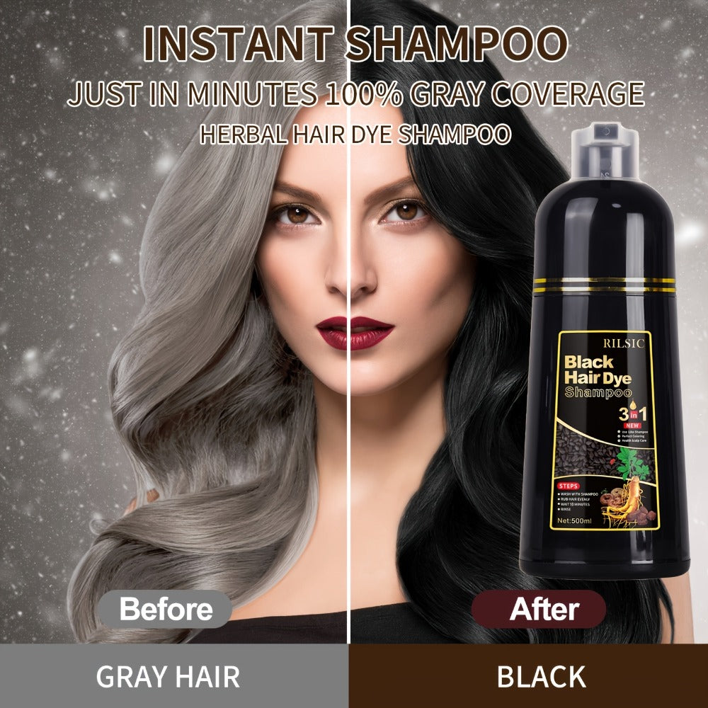 Grey Hair Coverage Shampoo 2 Pack 3-in-1 Herbal Hair Dye Kit with Plant-Based Squalane Colors for Bath Time, Home Spa and Per