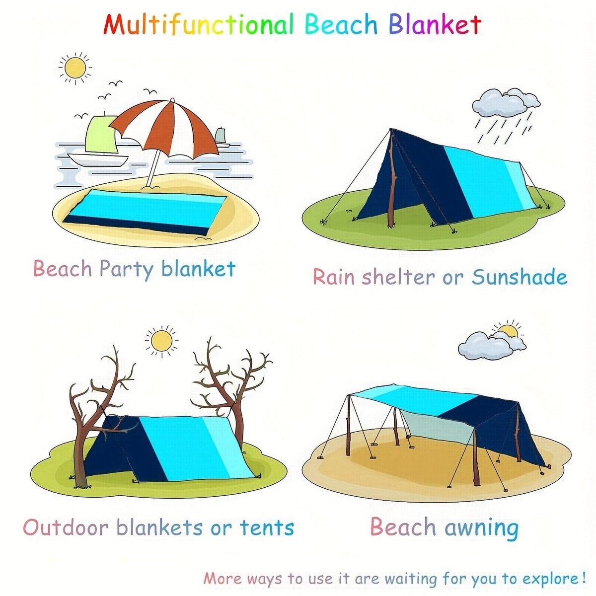 Printed Beach Mat with 19 Exact Size-and-Pattern Options, 198 x 205cm to 275 x 305cm with Stakes and Pouch — image 34