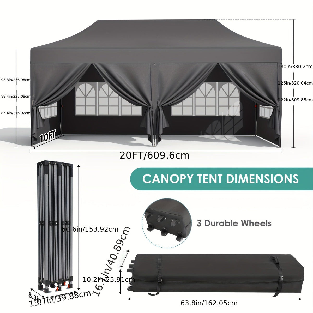 Pop Up Canopy Tent with Sidewalls, Outdoor Party Wedding Backyard for Garden, Patio and Yard Use — image 9