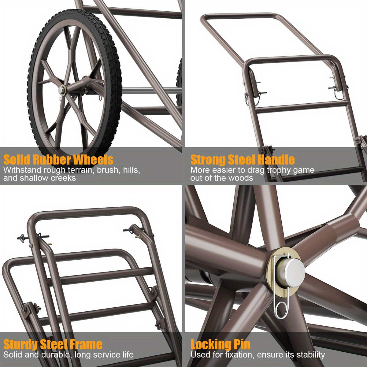 Deer Cart Folding Hunting Hauler Steel Frame 17" Wheels Utility Gear Dolly for Game & Tree Stand Transport — image 7