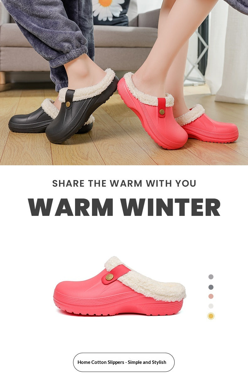 Mens Fleece-Lined Cotton Slippers For Home