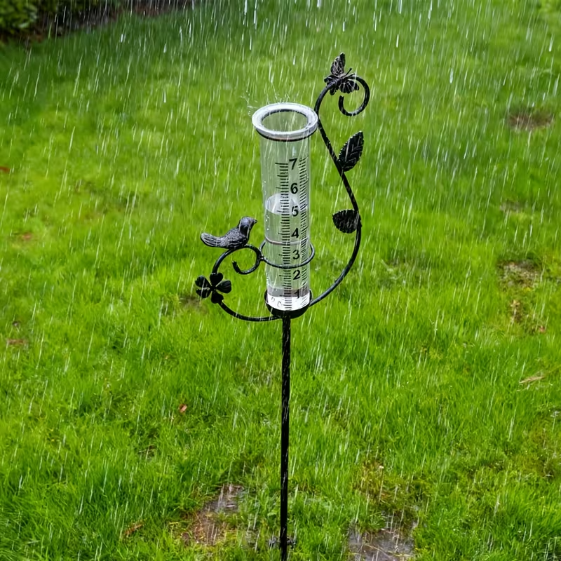 Rain Gauge Outdoor, Decorative 8-Inch Large Capacity Bird Ornament & Metal Spiral Rainfall Collector for Garden — image 5
