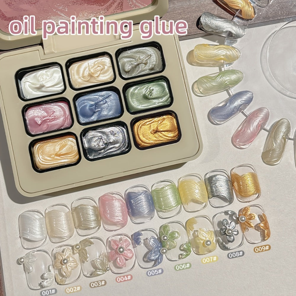 Pearlescent Nail Gel 9-Grid Shell Shimmer Mother of Pearl Cream Oil Painting Gel Polish Set – Multicolor Glitter Iridescent S