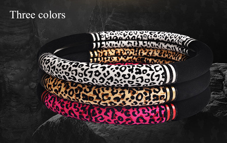Winter Plush Car Steering Wheel Covers Leopard Grain