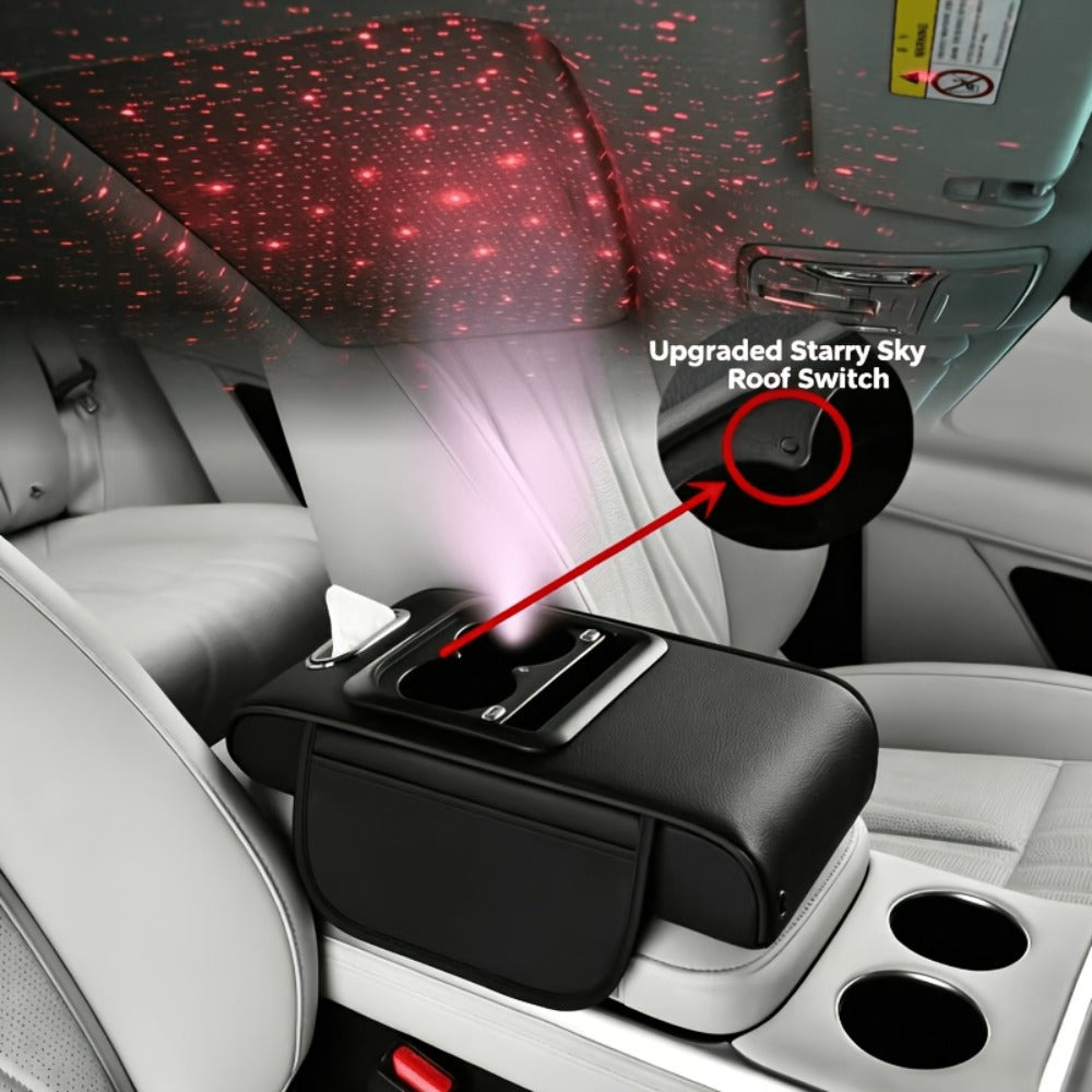 Car Armrest Box Cover Starry Sky Memory Foam Center Console Pad with Type-C USB Charging Port & Storage Pockets — image 12