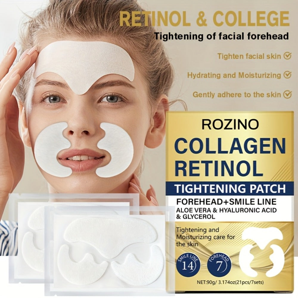 Anti-Wrinkle Face Patches 21pcs with Collagen Retinol Hyaluronic Acid & Aloe Vera – Forehead Smile Line Nasolabial Fold Overn