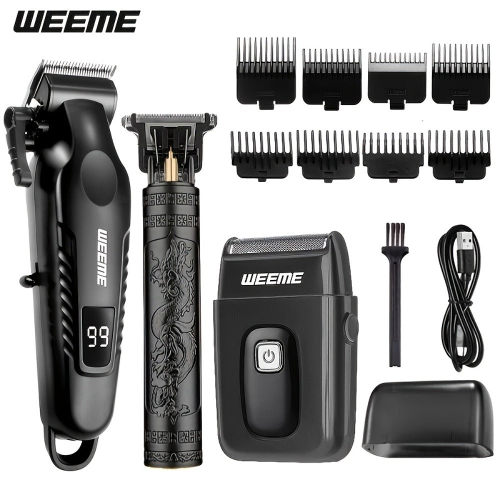 3-in-1 Hair Clipper Grooming Kit for Men – WEEME USB Rechargeable Cordless Beard Trimmer & Body Shaver Set, Home Barber Hair 