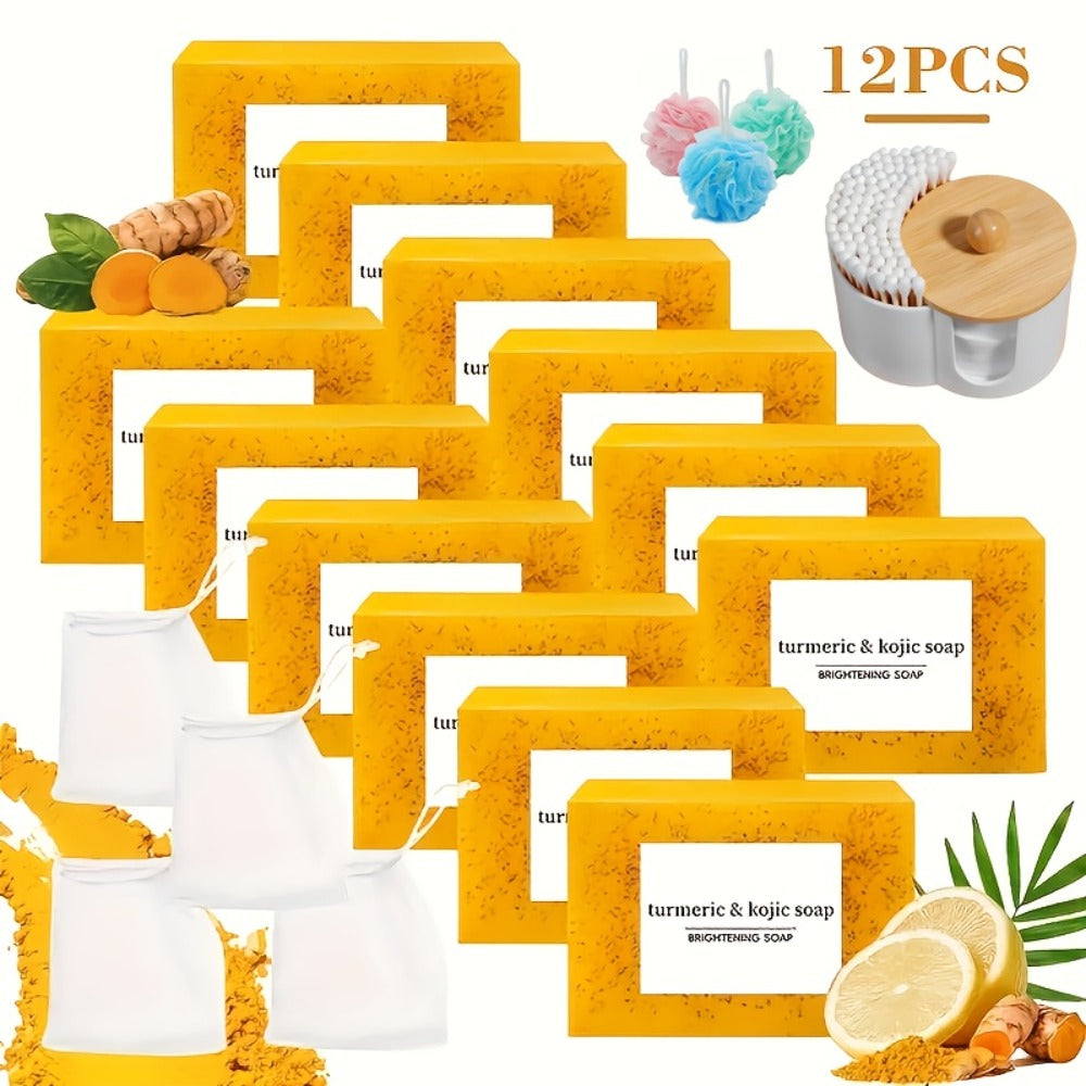 Kojic Acid Soap Set with Turmeric & Lemon, Handmade Cold-Processed Brightening Bars for Face & Body, Deep — image 3