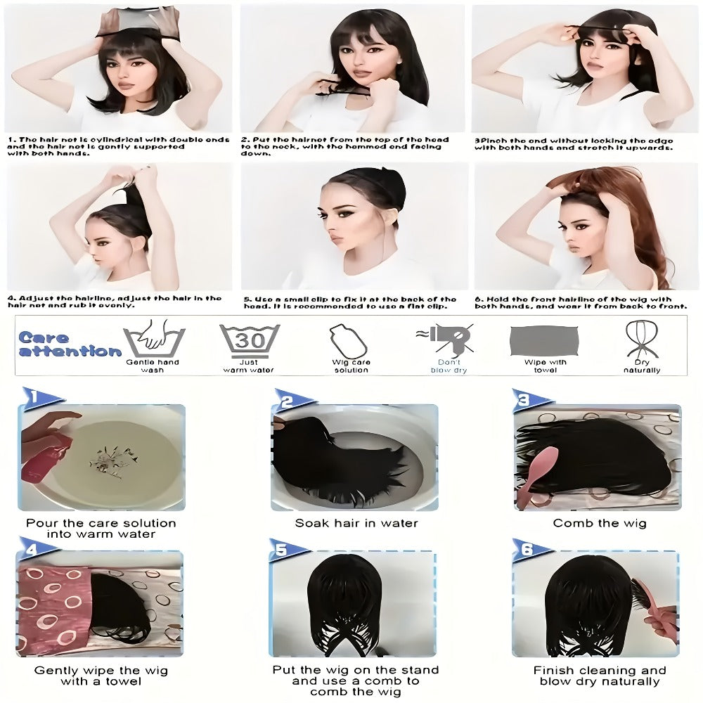 Synthetic Wig 24-Inch Light Brown Body Waves with Golden Highlights, Bangs and Rose Net Cap — image 8