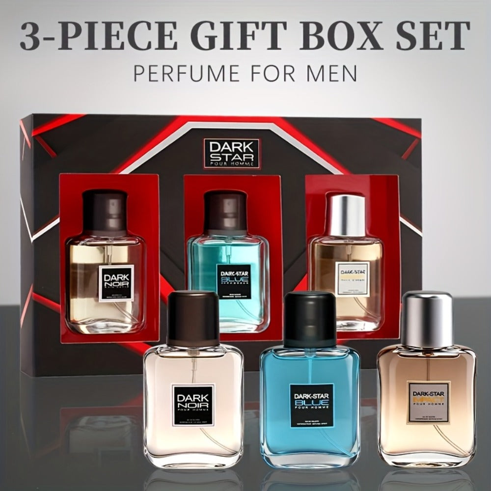 Men's Cologne Gift Set with Three 30ml Eau de Toilette Sprays in Blue, Amber and Clear Glass Bottles — image 3