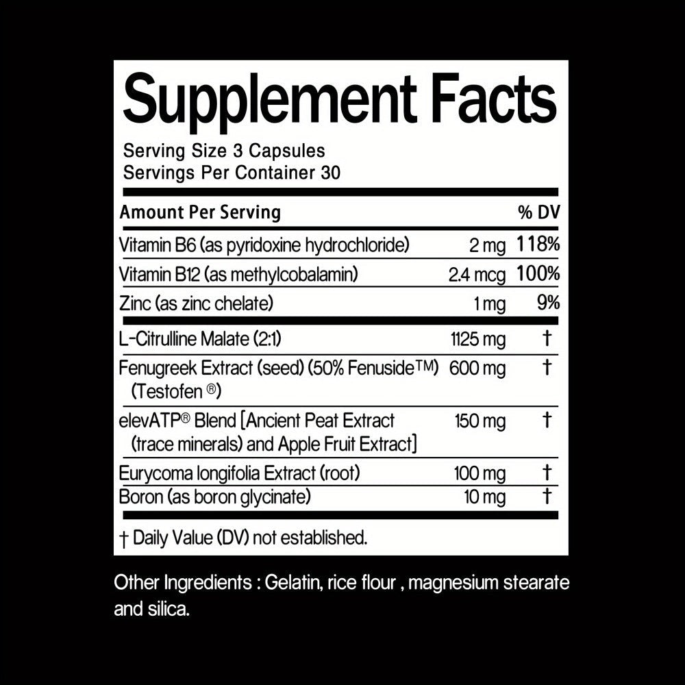 Men's Health & Support Supplement with L-Citrulline, Fenugreek & Vitamin B6 - Testosterone — image 9