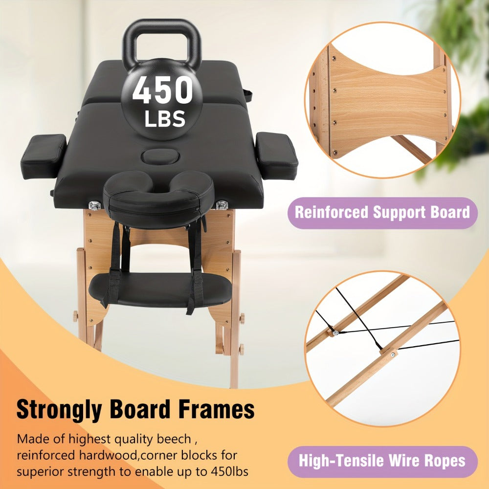 2-Fold Portable Massage Table with Face Cradle & Carrying Bag, Adjustable Height PU Leather Lash Bed — image 8