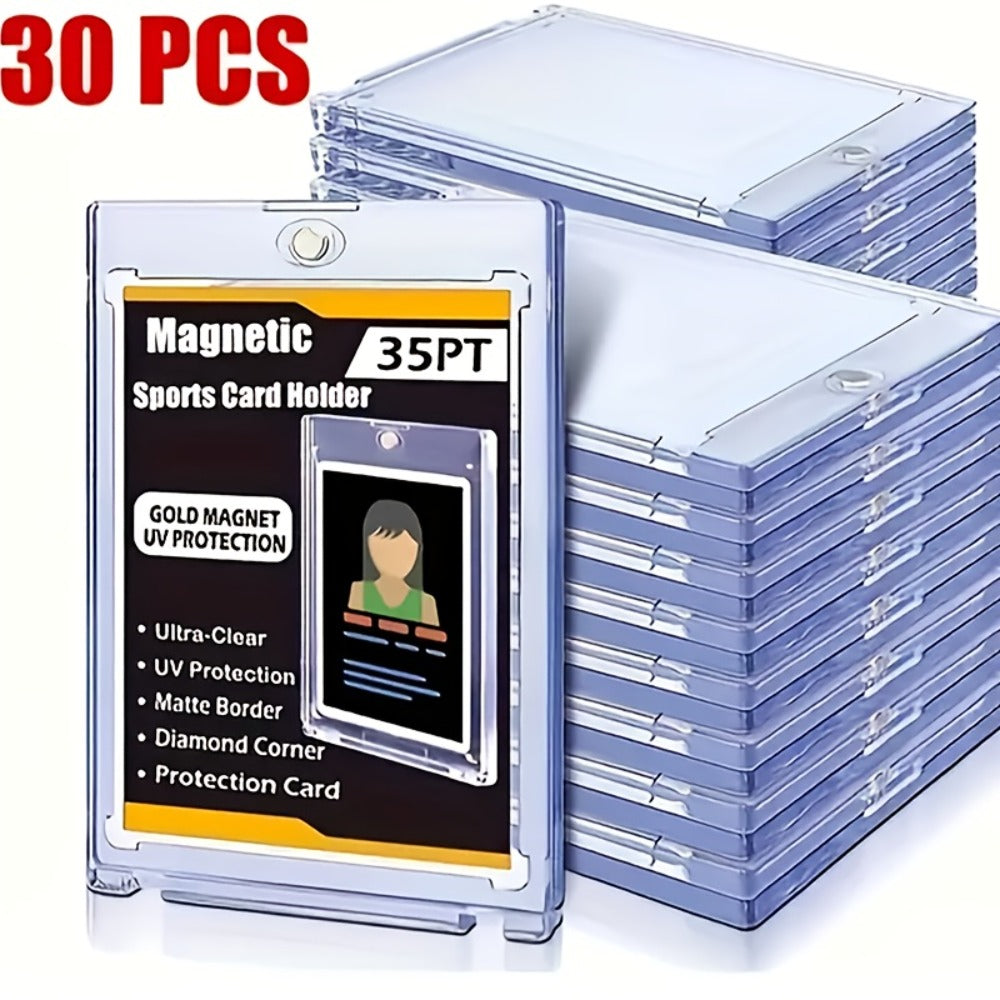 30pt Magnetic Card Holders 30/60 Pack – Clear Hard Plastic One-Touch Trading Card Cases, Protective Display Holders for Baseb