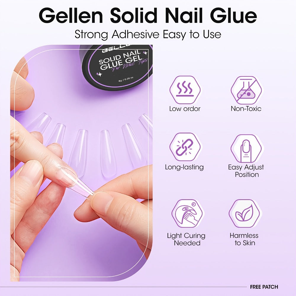 Solid Gel Nail Glue Kit with Mini LED Lamp – 8g UV Cure Gel Glue 28+ Days Long-Lasting Bond for Press On Nails Acrylic Tips R