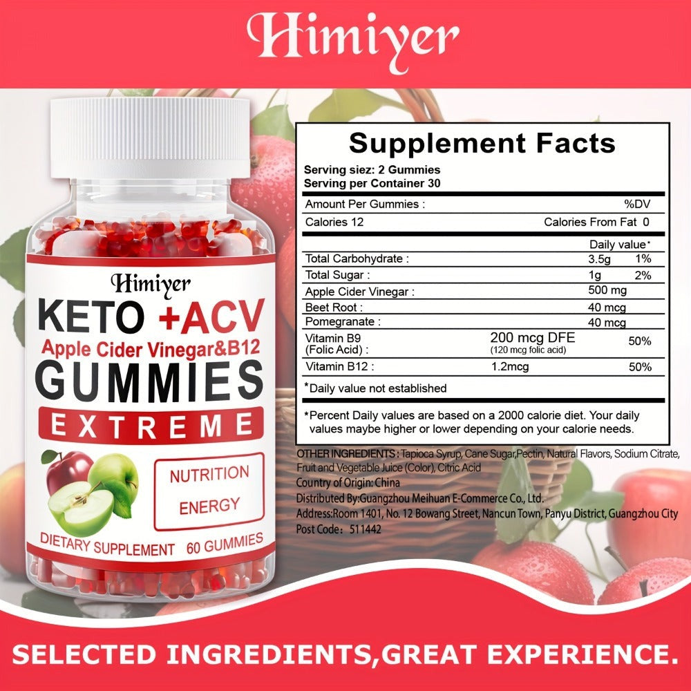 Apple Cider Vinegar Gummies with B12, Pomegranate & Beet Juice Powder, Keto ACV Supplement for Metabolism — image 2