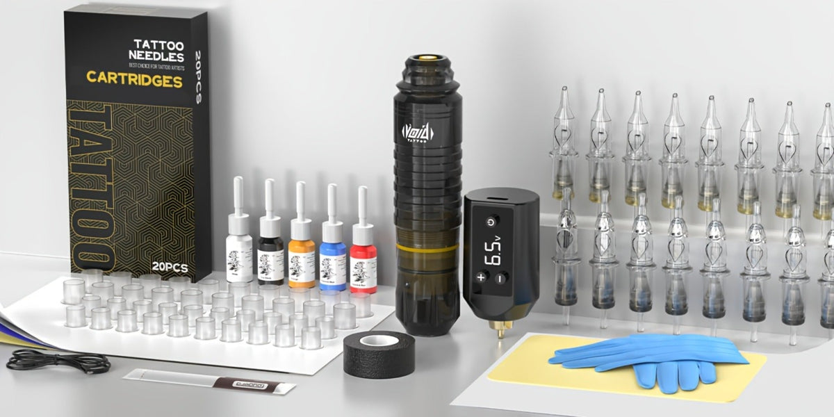 Tattoo Machine Kit VOID WTK421 or WTK422 Cordless Rotary Pen with USB-C, 20 Cartridges, 5 Inks and Practice Supplies — image 