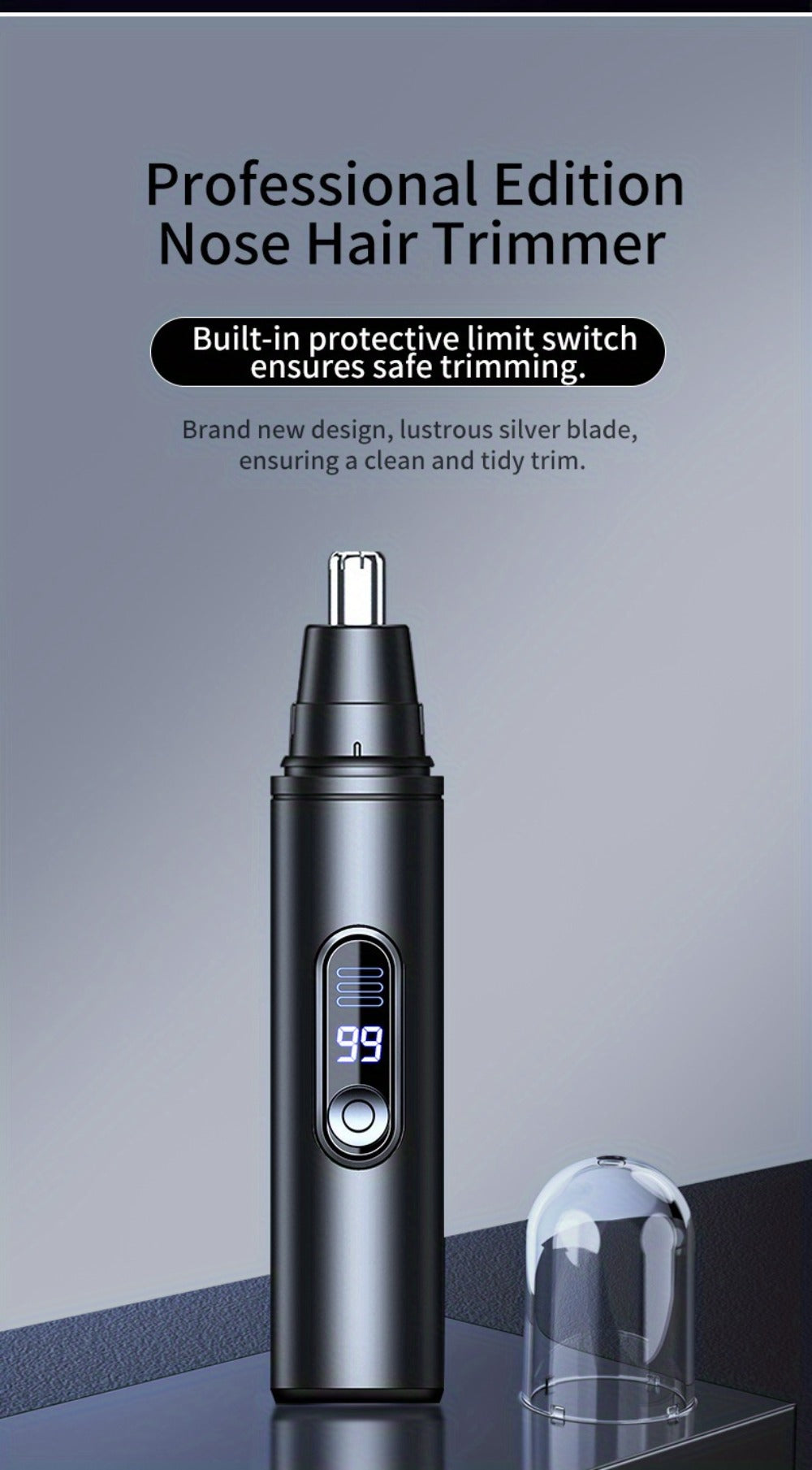 Nose Hair Trimmer Electric Painless 3-in-1 USB Rechargeable with LED Display – Trims Nose Ear Hair Eyebrows Waterproof Groomi