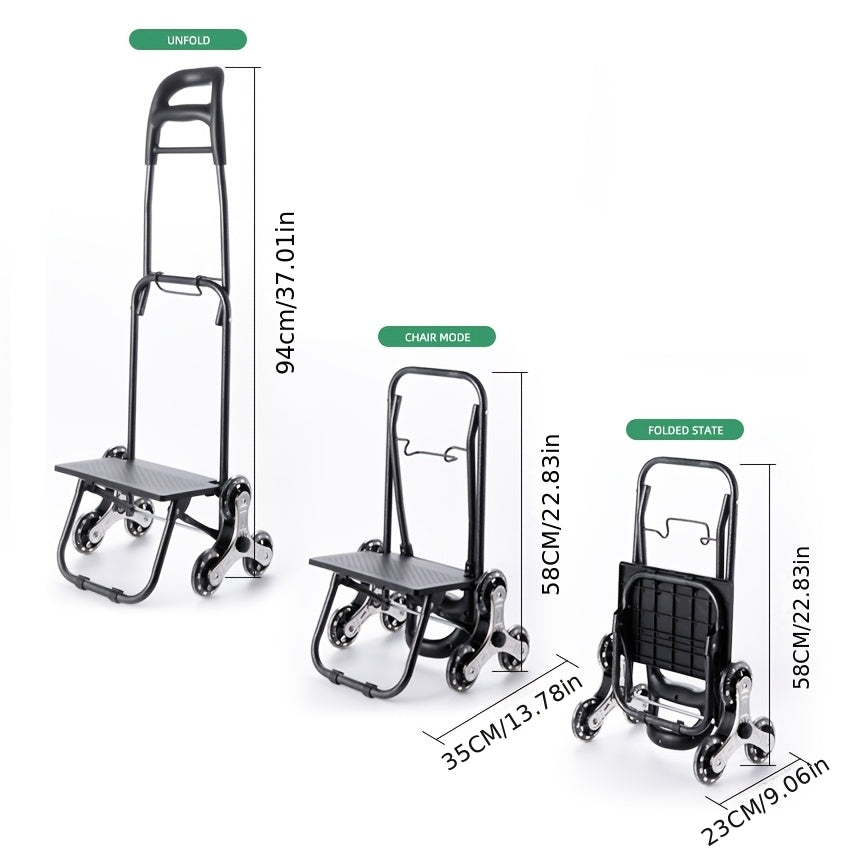 Stair Climbing Shopping Cart with Detachable Hand Truck, Foldable Grocery Trolley with Spacious Polyester Bag for Home Market