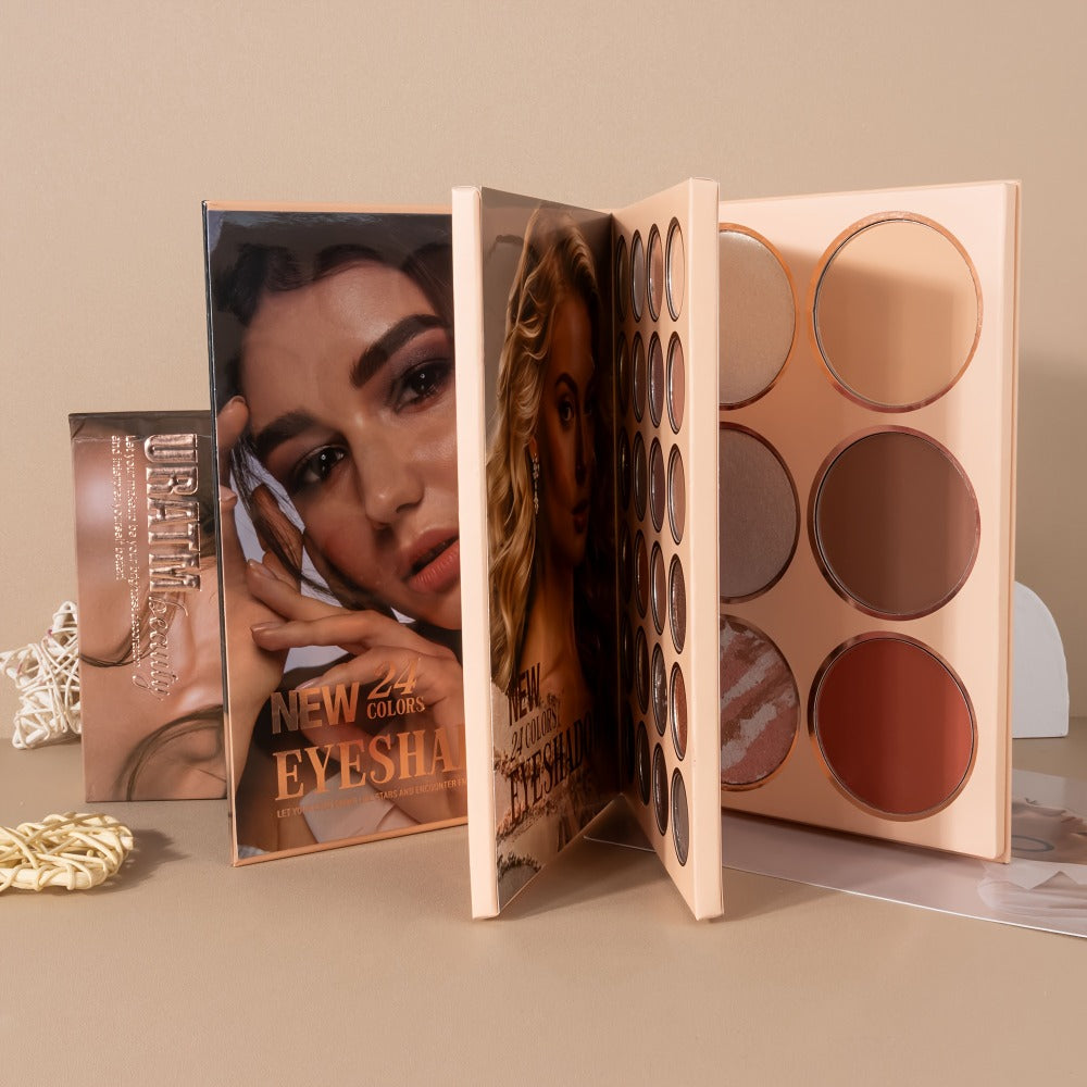 3-in-1 Eyeshadow Blush Highlighter Palette Loose Powder Book-Style Folding Compact Buildable, for Makeup, Travel and Everyday