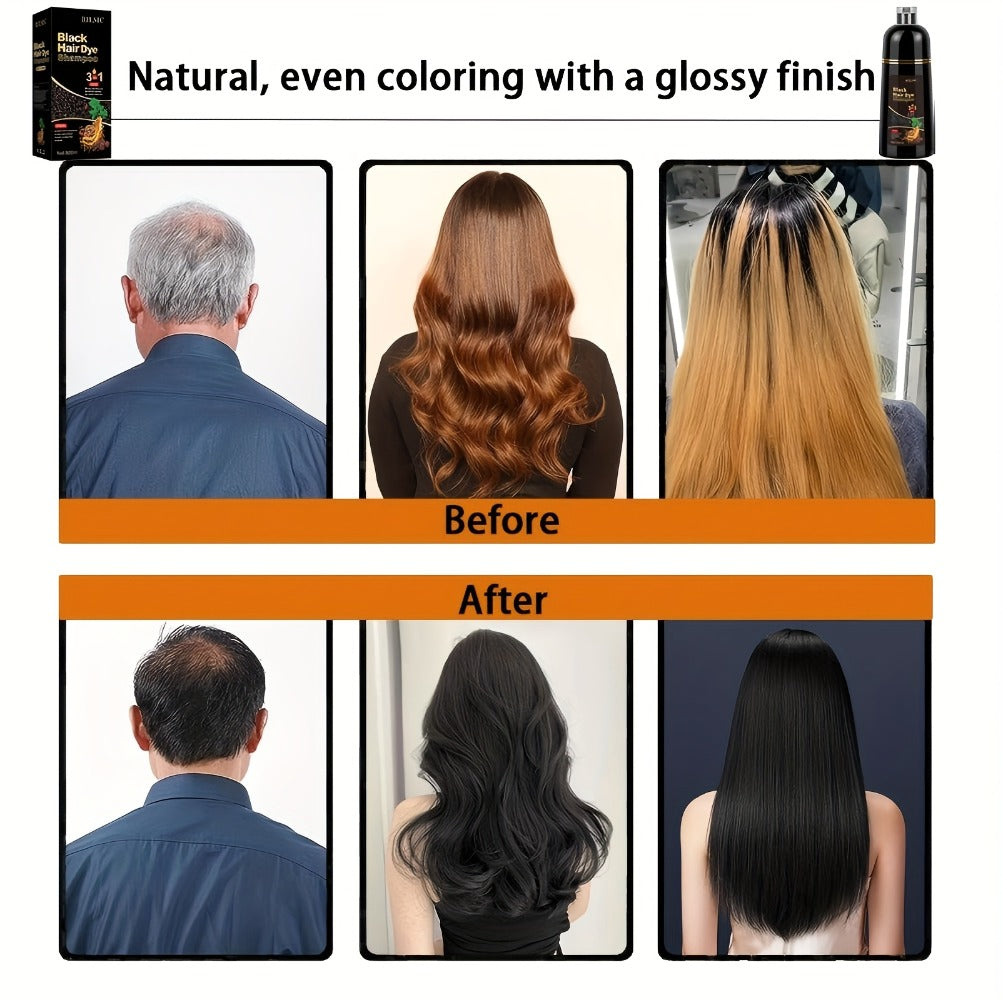 Hair Dye Shampoo, RILSIC 500ml Black 3-in-1 Single Bottle with Pump Dispenser for At-Home Color Application — image 14