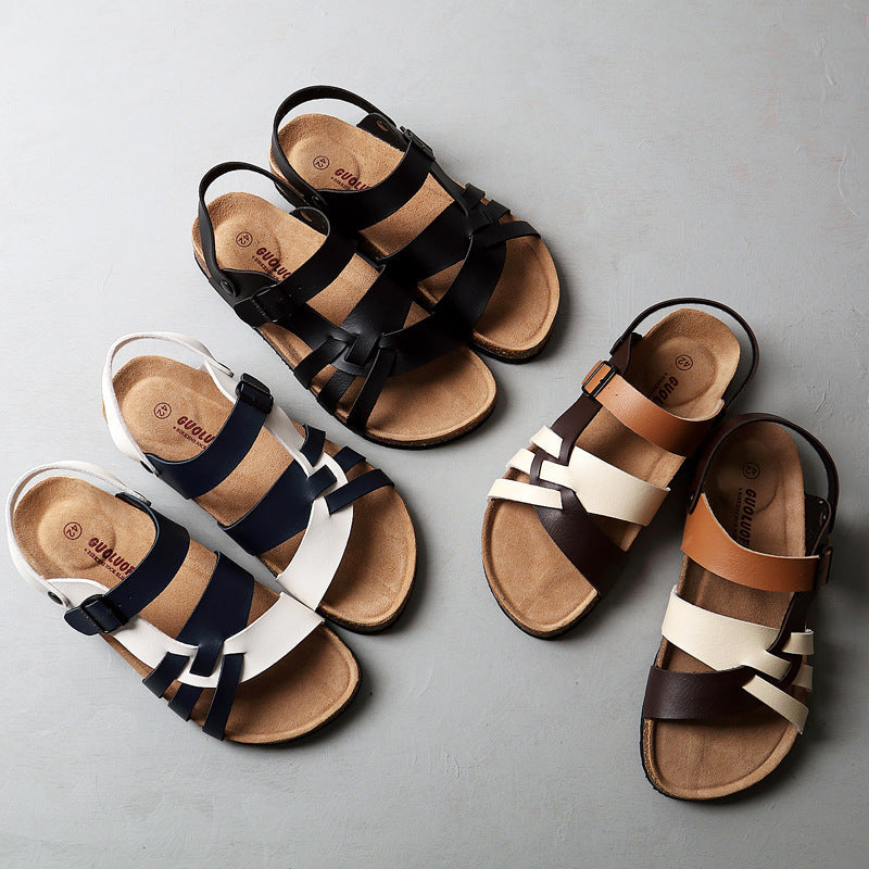 Men's Simple Hollow-out Flat Cork Slippers