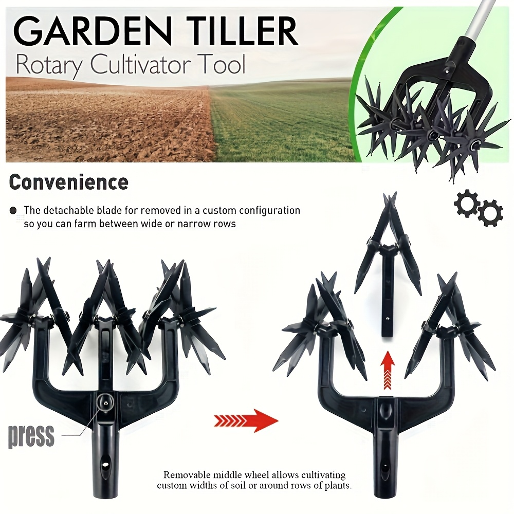 Manual Rotary Garden Cultivator Head with U-Shaped Frame and Detachable Star-Shaped Tine Wheels — image 2