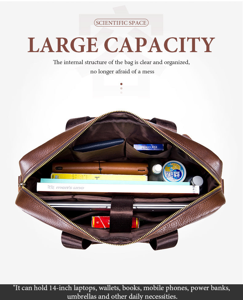 Full-grain Leather Large-capacity Men's Briefcase