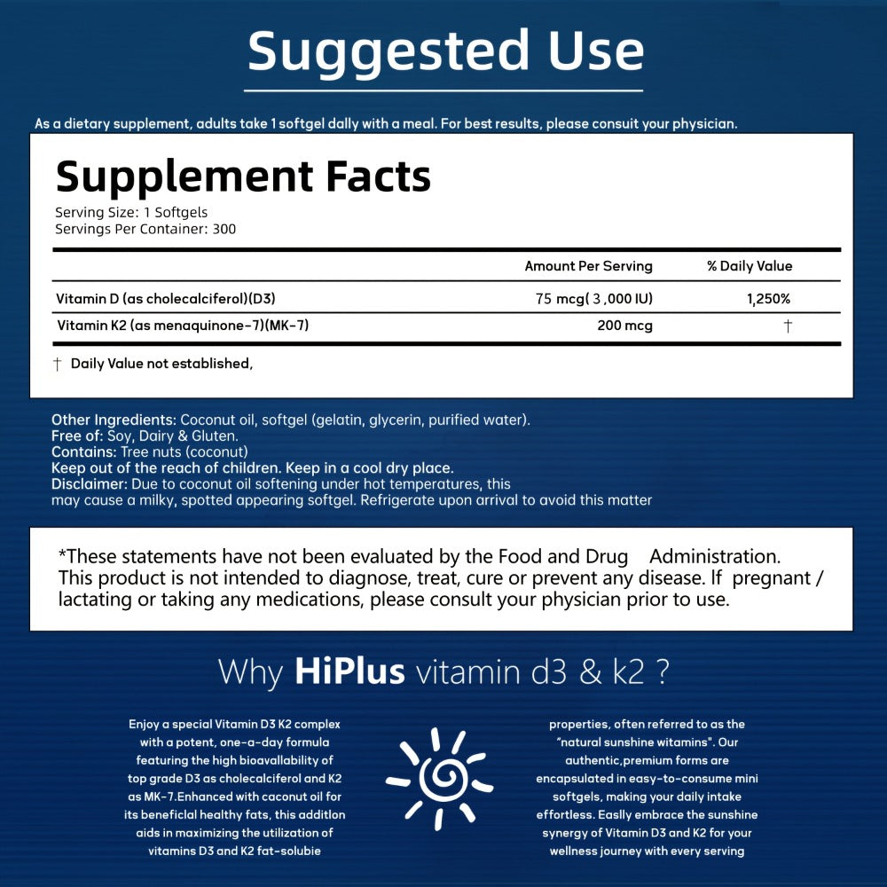 Vitamin D3 K2 MK-7 Supplement 300 Softgels for Bath Time, Home Spa and Personal Care, with the Listed Configuration — image 7