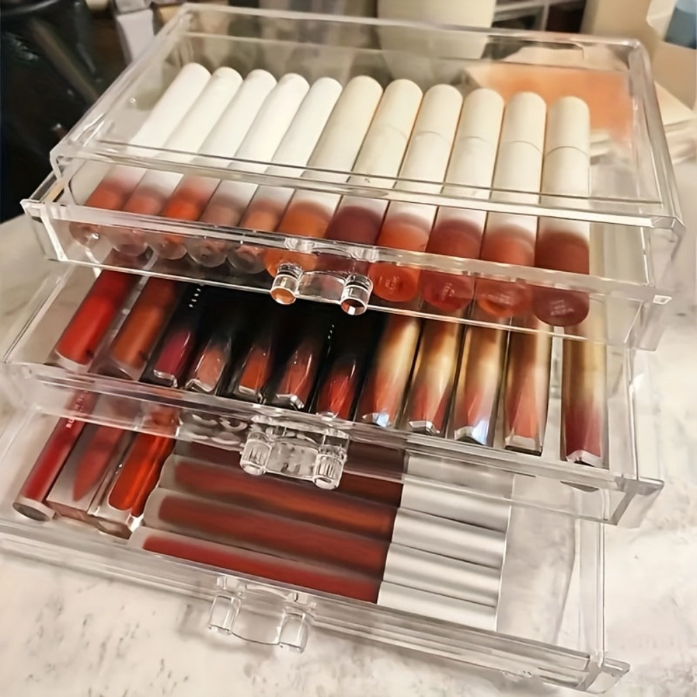 Clear Acrylic Makeup Organizer 5-Tier with Drawers Dustproof Cosmetic Storage for Lipstick Foundation Brushes Skincare — imag