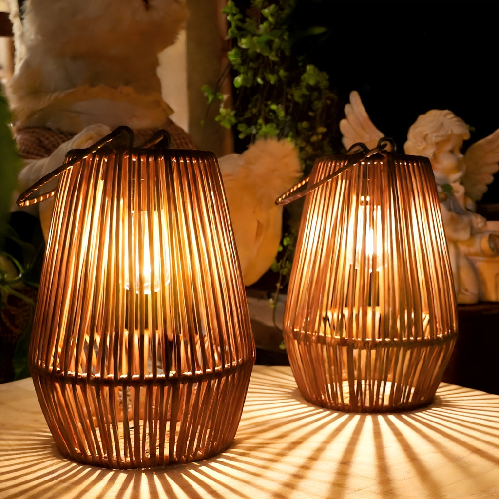 Solar Outdoor Lights Bohemian Bamboo Hanging Lanterns, Warm White, 1/2/4 Piece Sets for Patio Decor — image 7