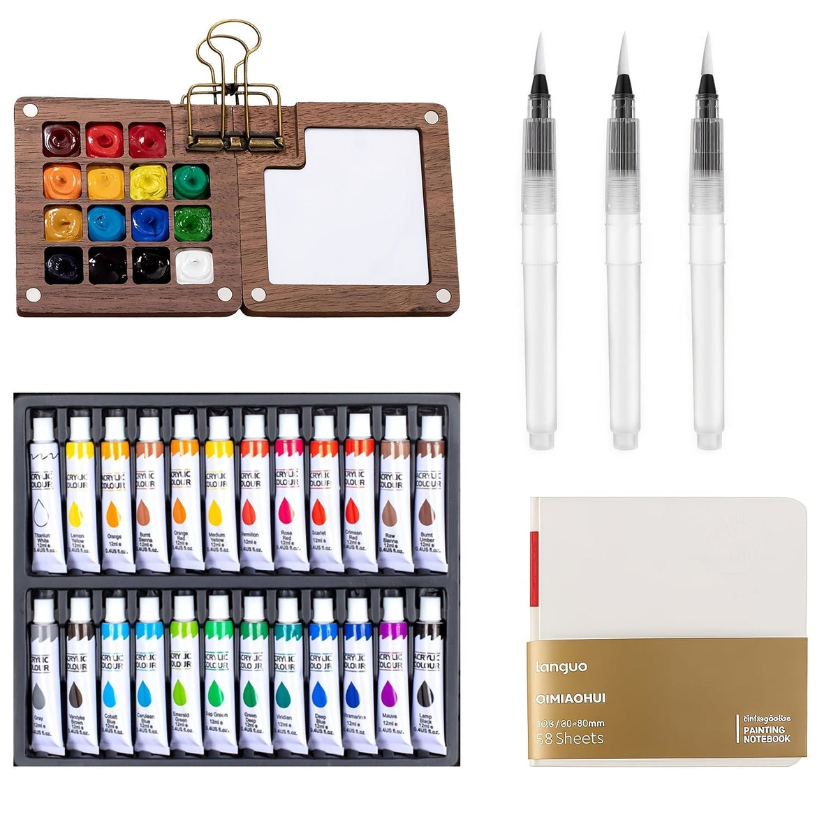 Watercolor Paint, Portable Set 24 Colors 15-Grid Palette 3 Brushes the Listed Color, Size or Set for Everyday Use — image 13