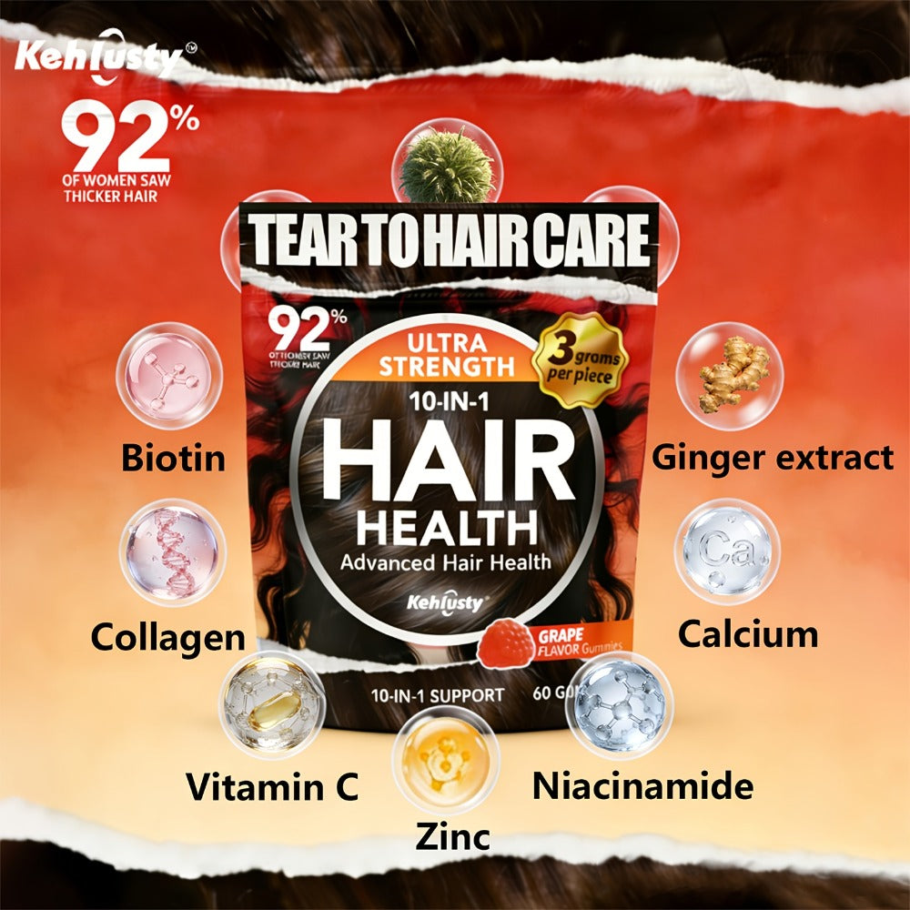 Biotin Gummies for Hair Growth with Collagen Complex Vitamin C & Ginger, 90 Chewable Gummies for Thicker Fuller Hair — image 