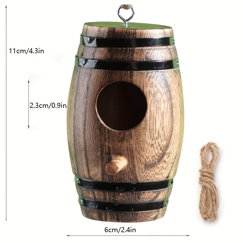 Hummingbird Nest Handcrafted Wood Vintage Barrel Hanging Outdoor Decor — image 2