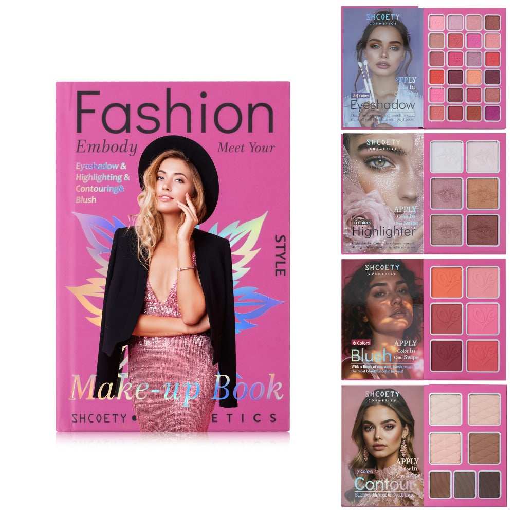 3-in-1 Eyeshadow Blush Highlighter Palette Loose Powder Book-Style Folding Compact Buildable, for Makeup, Travel and Everyday