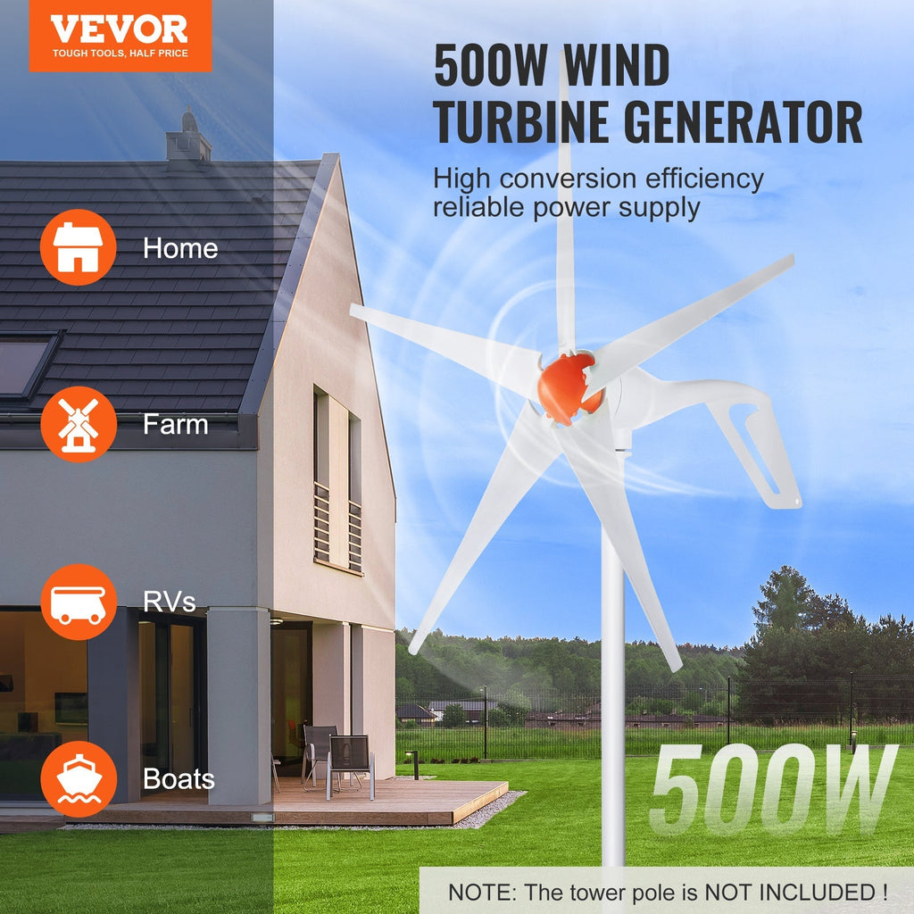 Wind Turbine Generator 500W 12V 5-Blade MPPT Controller Home Power System Kit for RV Boat Farm Off-Grid Energy — image 5