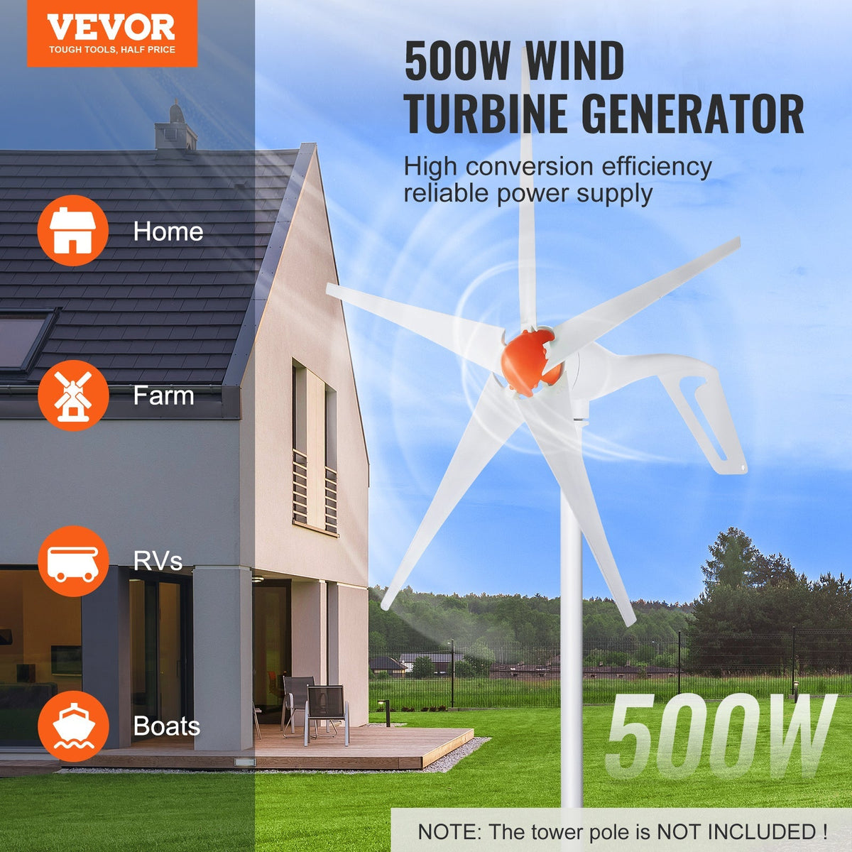 Wind Turbine Generator 500W 12V 5-Blade MPPT Controller Home Power System Kit for RV Boat Farm Off-Grid Energy — image 5