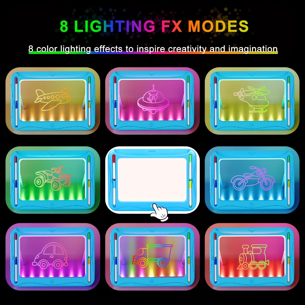 LED Light Up Drawing Board for Kids, 9 Double-Sided Tracing Cards 6 Markers Glow Doodle Travel Art Toy for Girls Boys Ages 3-