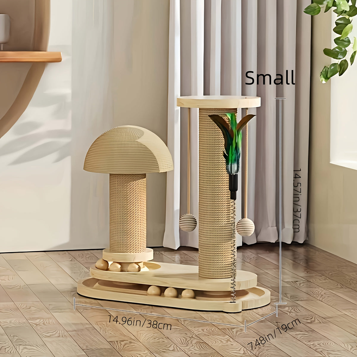 Compact Cat Tree with Sisal Scratching Post, Mushroom Hideaway, Track Balls and Small or Large Size Options — image 10