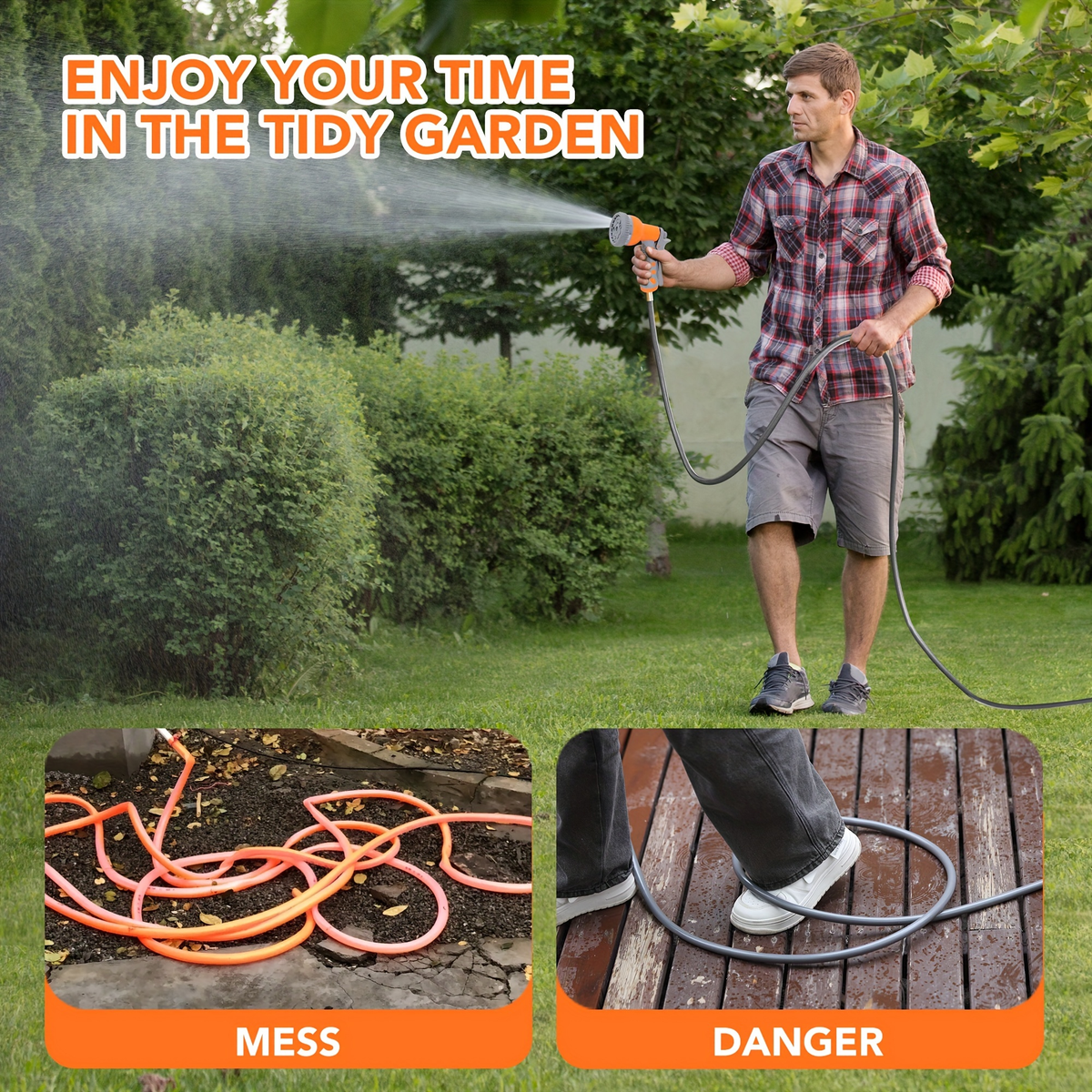 65ft Automatic Garden Hose Reel with 9-Function Sprayer | 180° Swivel, Auto-Rewind & Slow Return System — image 3