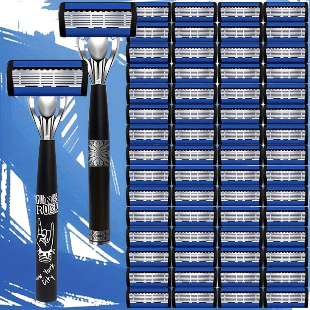 Safety Razor Kit for Men Double Edge 36 Blades & 2 Anti-Slip Handles – Stainless Steel Manual Wet Shaving Set for Smooth Pain